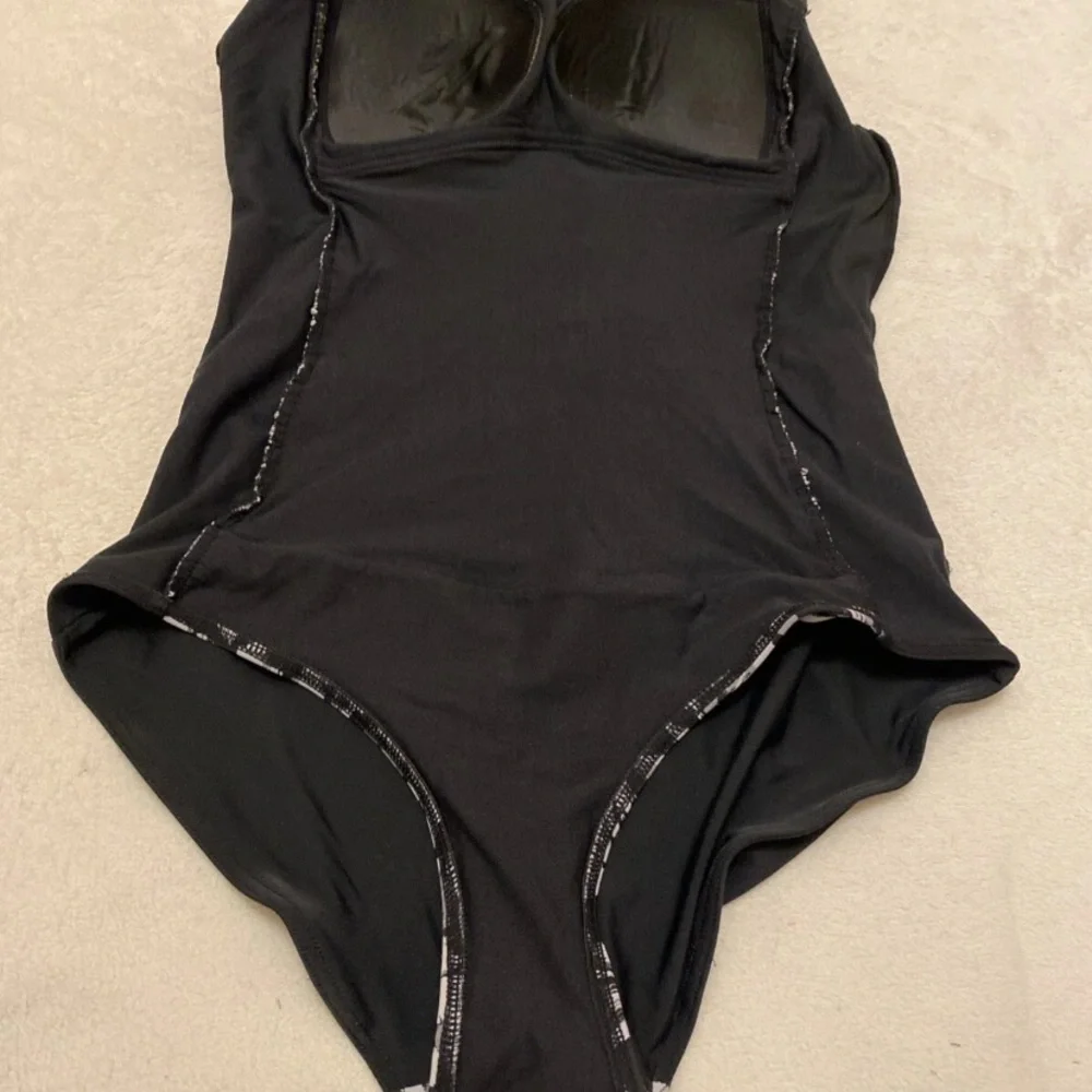 Elegant Black and White and Gray Floral Women's One-Piece Swimsuit